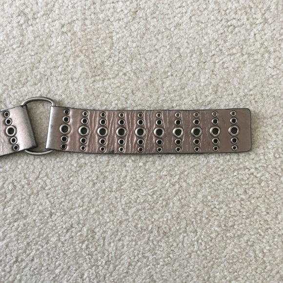 WCM New York Solid Brass Buckle Grommets Metallic Leather Wide Belt L Boho Punk - Picture 4 of 16